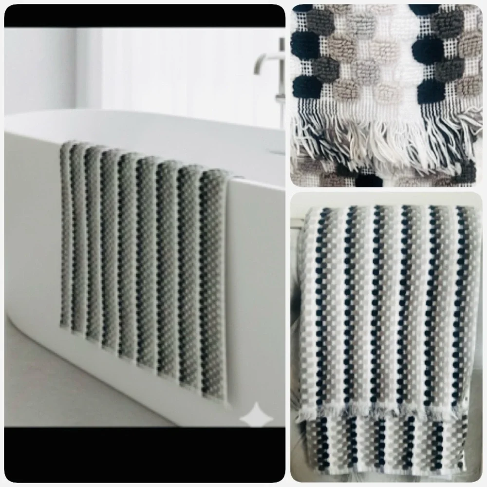 Deborah Connolly Home Set White Charcoal Bath Towels‎ with Fringe